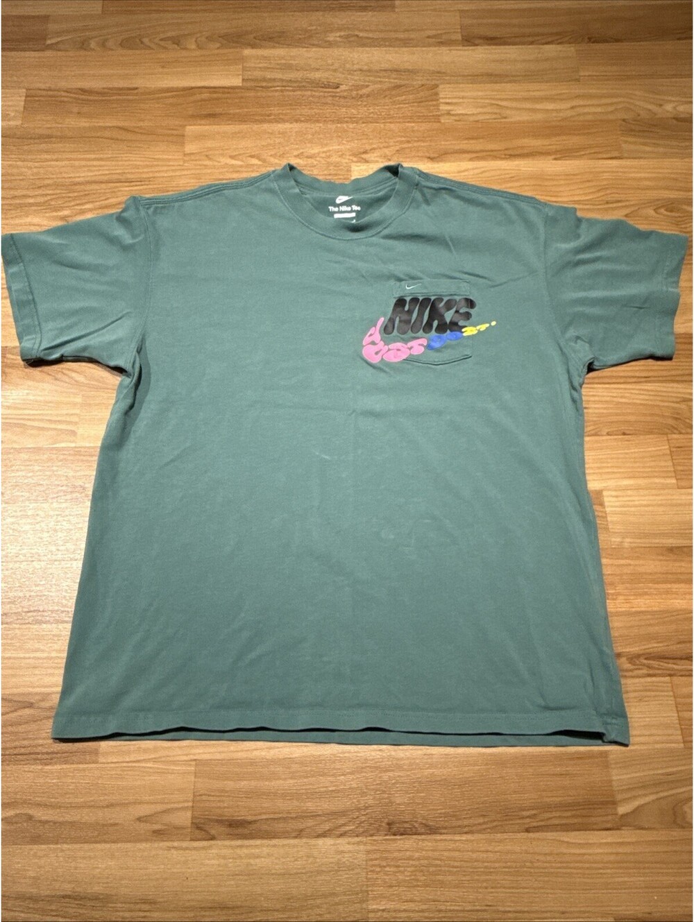 Nike Just Do It Pocket T Shirt Mens L Green Y2K Graphic Tee Loose Fit Swoosh